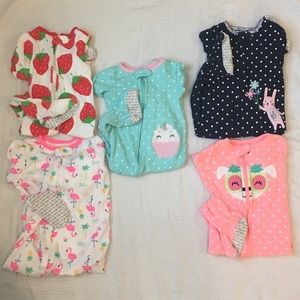 5 Girl’s PJs light weight gripe footie